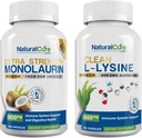 Natural Cure Labs Bundle: Extra Putere Monolaurin 800mg + Clean L-Lysine 600mg