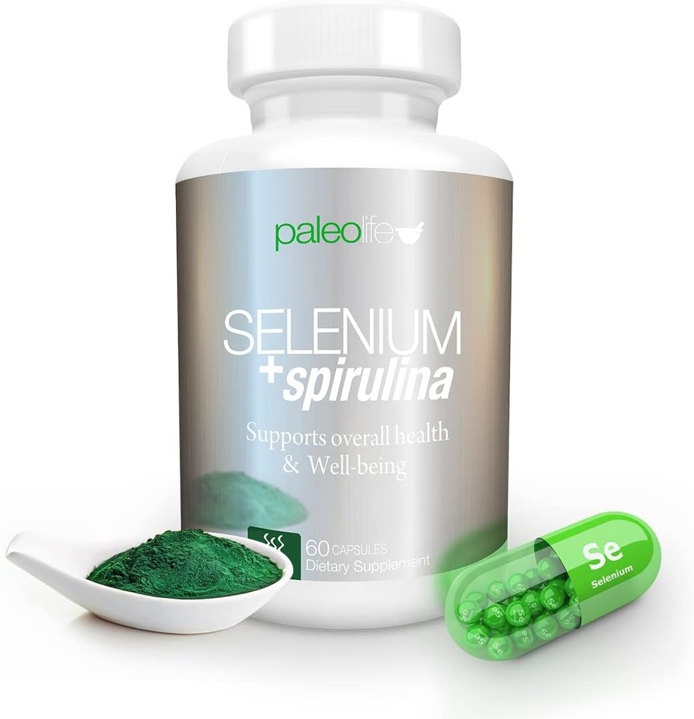 Stimularea concentrației, memoriei și energiei cu seleniu Premium + Spirulina - Supliment antioxidant premium pentru funcția cerebrală - 60 zile de aprovizionare (60 capsule) - (1-Pachet)