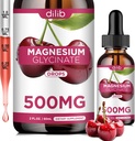 Magneziu Glicinat Supliment, Magneziu Glicinat Picături lichide 500 mg cu calciu, zinc, vitamina B6, D3, L-Theanină, Omega 3 pentru somn, Mood, Stresss Relief, Bone, Muscle, Cherry Flavor