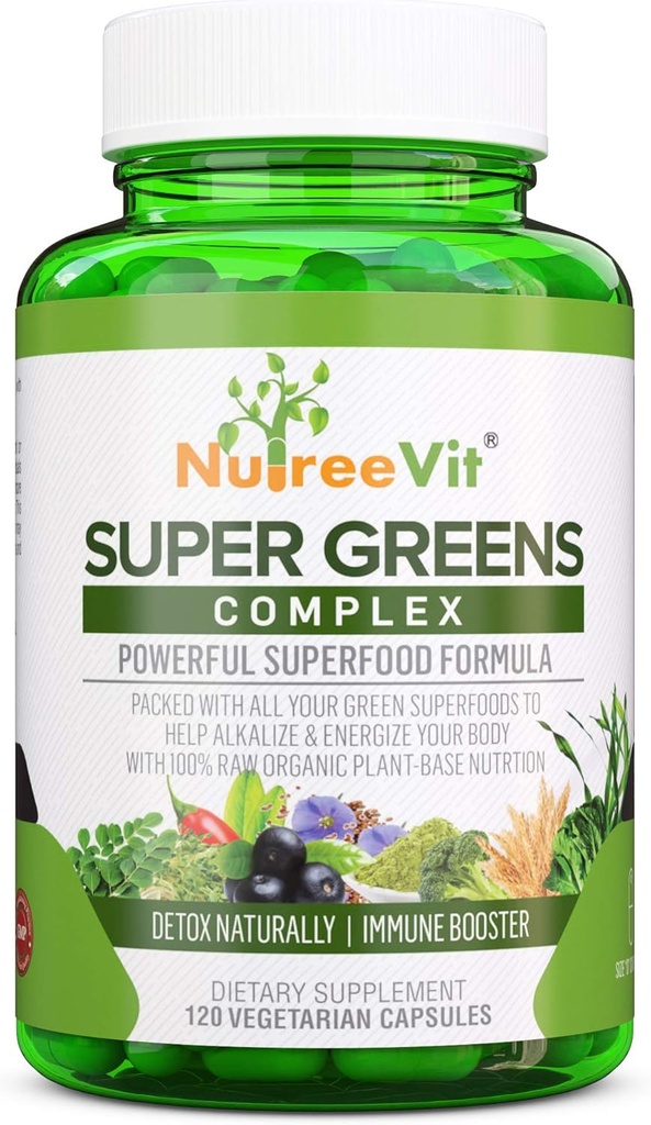 SuperGreens - Spirulina, Chlorella, Wheatgrass + More - Nutrient-Packed Green Blend (90 capsule)