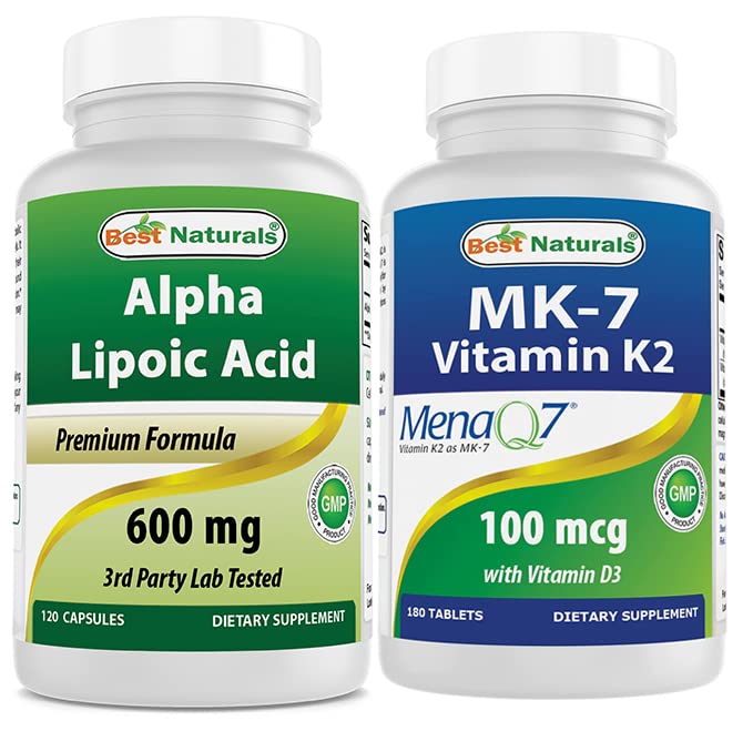 Cel mai bun natural alpha acid lipoic 600 mg & vitamina K2 (MK7) cu D3