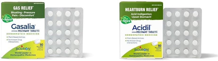 Boiron Gasalia comprimate și tablete de acidil pentru gaz, balonare, Reflux acid, arsuri la stomac, indigestie, și Uset de relief stomac - 60 fiecare conte