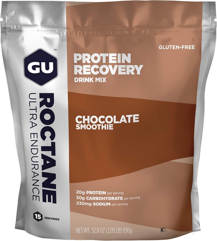 GU energie octanice Ultra rezistenta proteine de recuperare amestec de băuturi, gluten-gratuit și Kosher lactate, sprijin de recuperare după orice antrenament, 15-sarving Pouch, Chocolate Smoothie