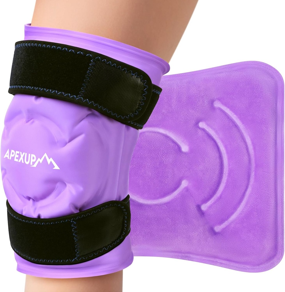APEXUP Ice Pack pentru Genunchi de relief durere, Wrap mare reutilizabil După Chirurgie, Flexible Gel Cold Pack pentru leziuni, Durere de ajutor pentru spate, Umăr, Elbow, Glezna și Picior (Purple, L 1PK)