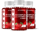 Vitamatic Vitamina B Complex Gummies cu vitamina C & Inositol - Aroma naturala de capsuni - 60 Gummies (3 sticle)