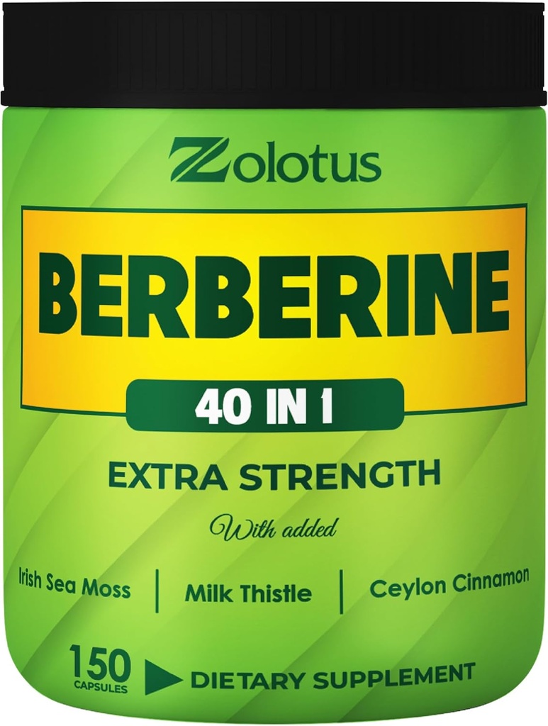 Zolotus Berberine Supliment 40 în 1, cu Sea Moss, Scorțișoară, Thistle lapte, Oțet de cidru de mere, Querbetin pentru Digestion, Imunity System & Heart Health
