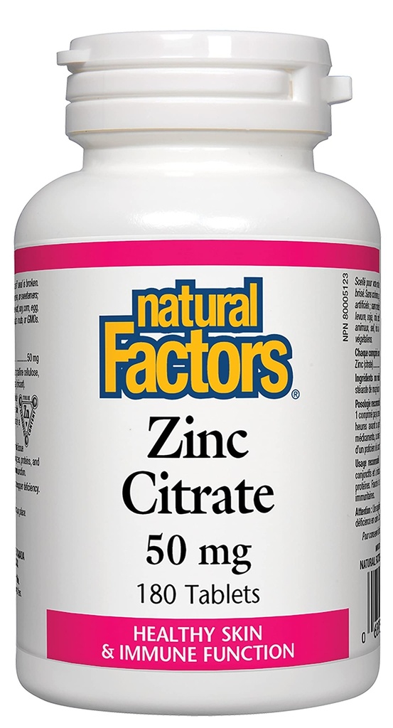 Factori naturali - Citrat de zinc 50mg, Suport pentru pielea sanatoasa si functia imunitara, 180 comprimate