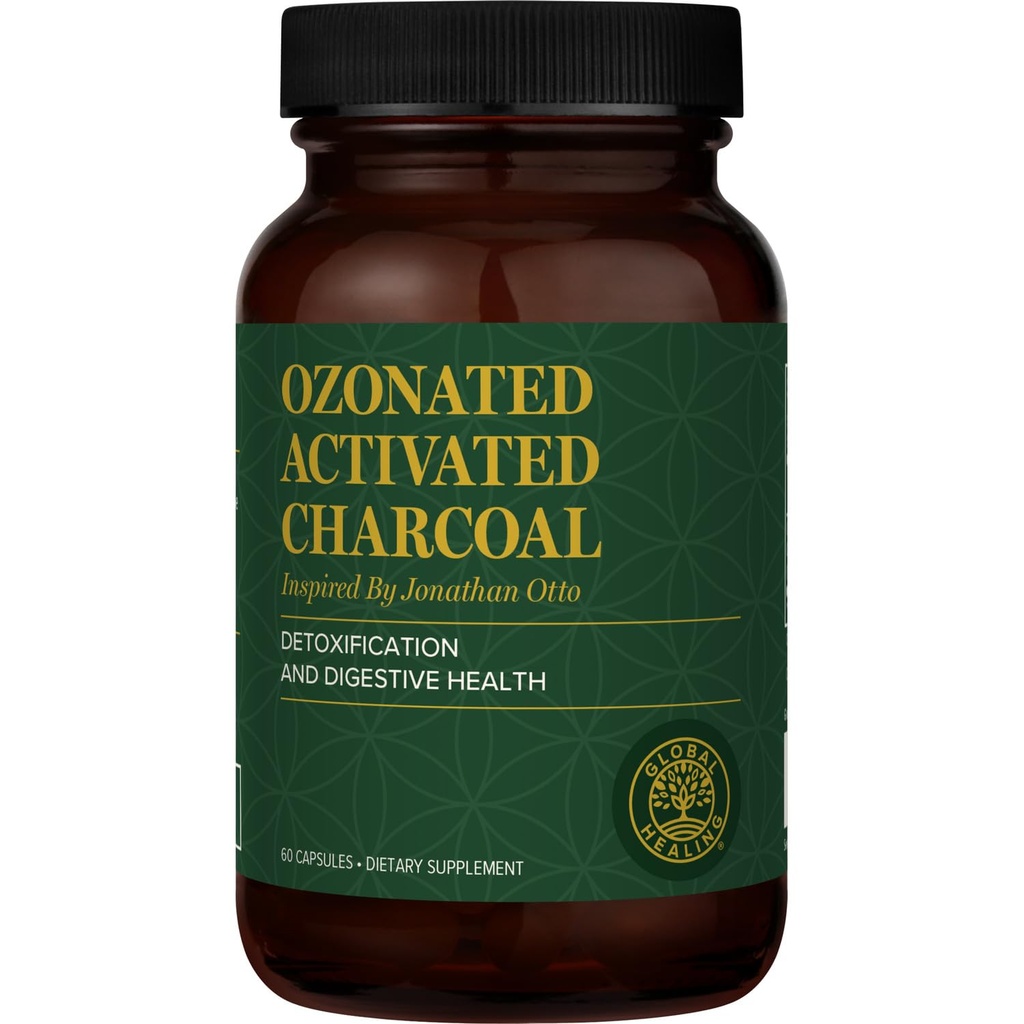 Global Healing Center - Ozonated Charcoal Powder activat - Digestive Detoxifiere avansată pe care Adsorbs internă compuşi nedoriţi - ajută Relieve Occasional Gas Discomfort - 60 Pilule Charcoal activate