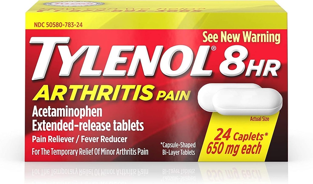 Tylenol 8 Ore Ameliorarea durerii artrita - Acetominofen comprimate extinse-Release, Durere Reliever / Reductor febra, 24 Caplete, 650 miligrame fiecare (2-Pachet)
