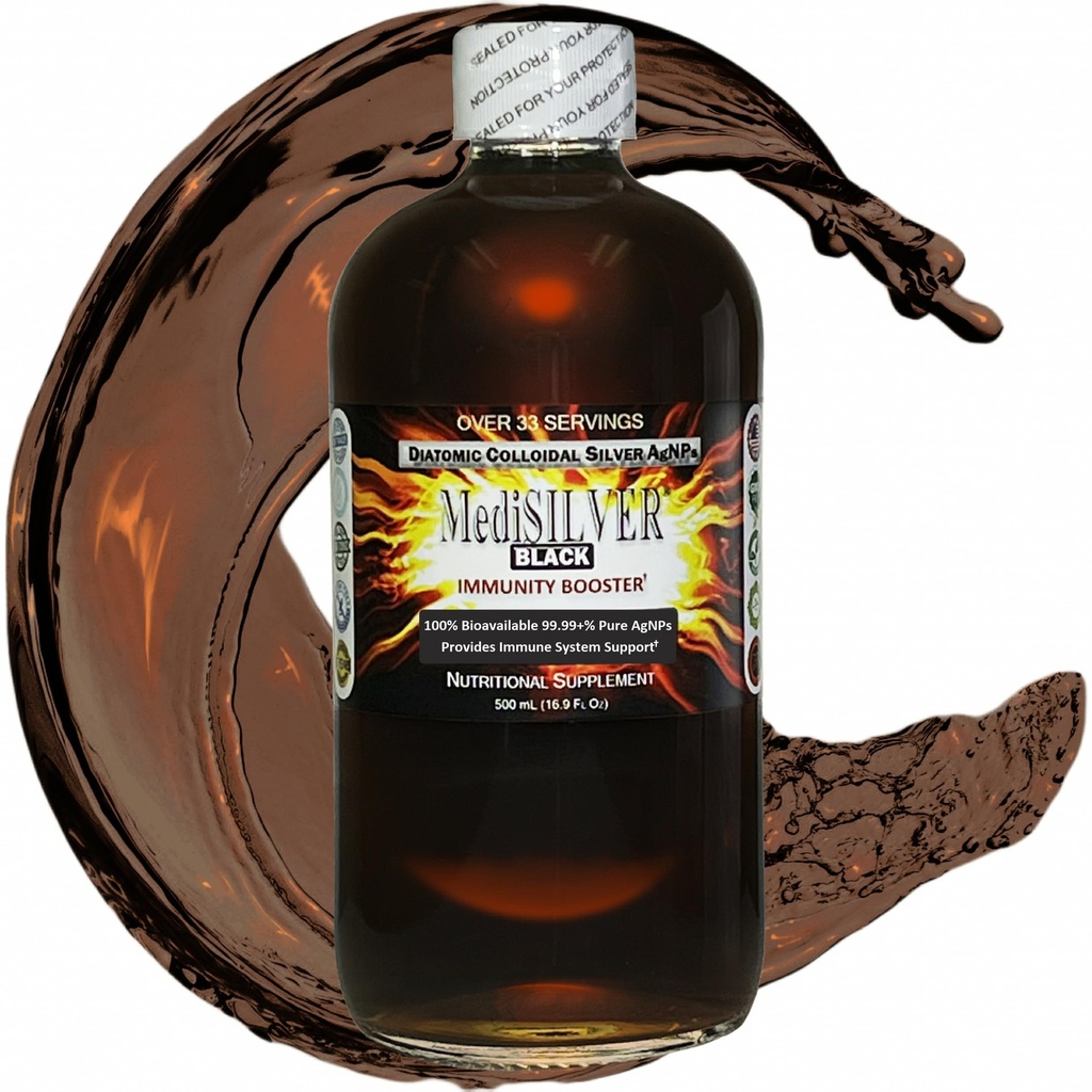 MediSILVER Negru Imunitate Booster Diatomic Adevărat coloidal argint AgNP Nutrient - 500 ml în sticlă transparentă