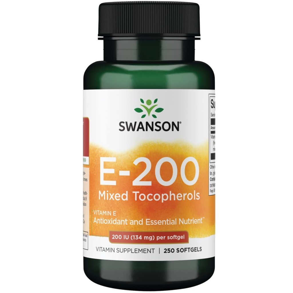 Swanson Vitamina E tocoferoluri mixte 200 Iu (134 Milligrame) 250 Sgels