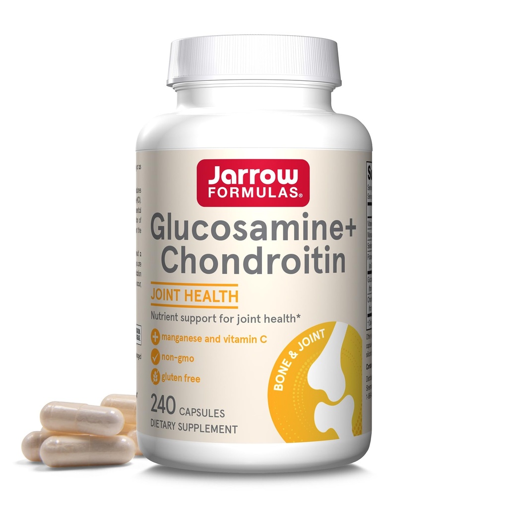 Formule Jarrow Glucosamină + Chondroitin - 240 capsule - Suport nutritiv pentru sănătatea articulară - cu vitamina C & Mangan - 60 Servings