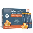 Suport pentru ficat hydralyte + Electrolite Mix with Milk Thistle, Turmeric, Ginger, Prickly Pear, extract de ceai verde Formulat pentru rehidratare rapidă (Peach Passion Ginger, 20 Pachete)