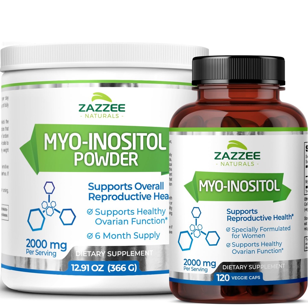Zazzee Myo-Inositol Capsule și Myo-Inositol Pulbere, 100% Pur, Grad Premium, Vegan, Non-GMO și toate naturale