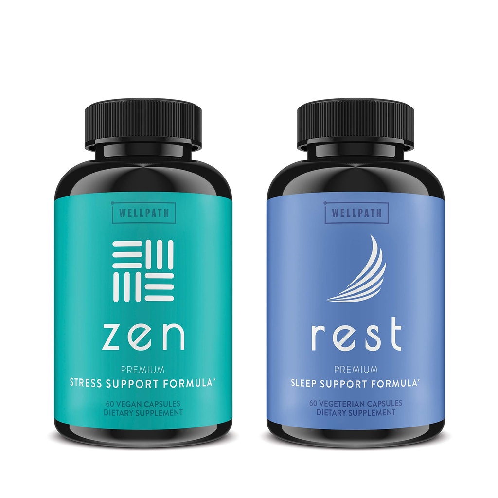 WellPath Zen Mood Supplements 2 Pack - Ultimate Combination for calm Mood, Energy & Natural Sleep Support - L-Theanină & Alte ingrediente naturale - 60 Cts Fiecare