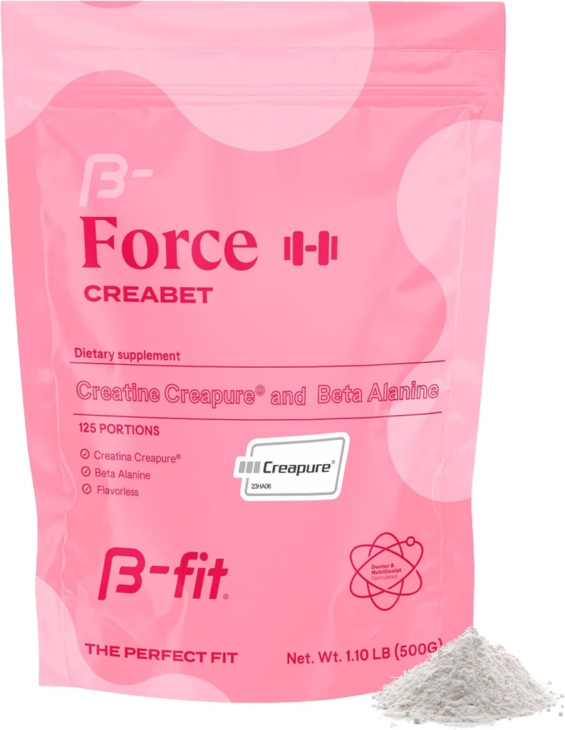 Creatina Creabet Monohidrat pentru femei - Creatura - Creatina Monohidrat pulbere cu Beta-Alanină 500g - Suplimentul Pre Workout - 125 Serviri +4 luni aprovizionare - Nearomat