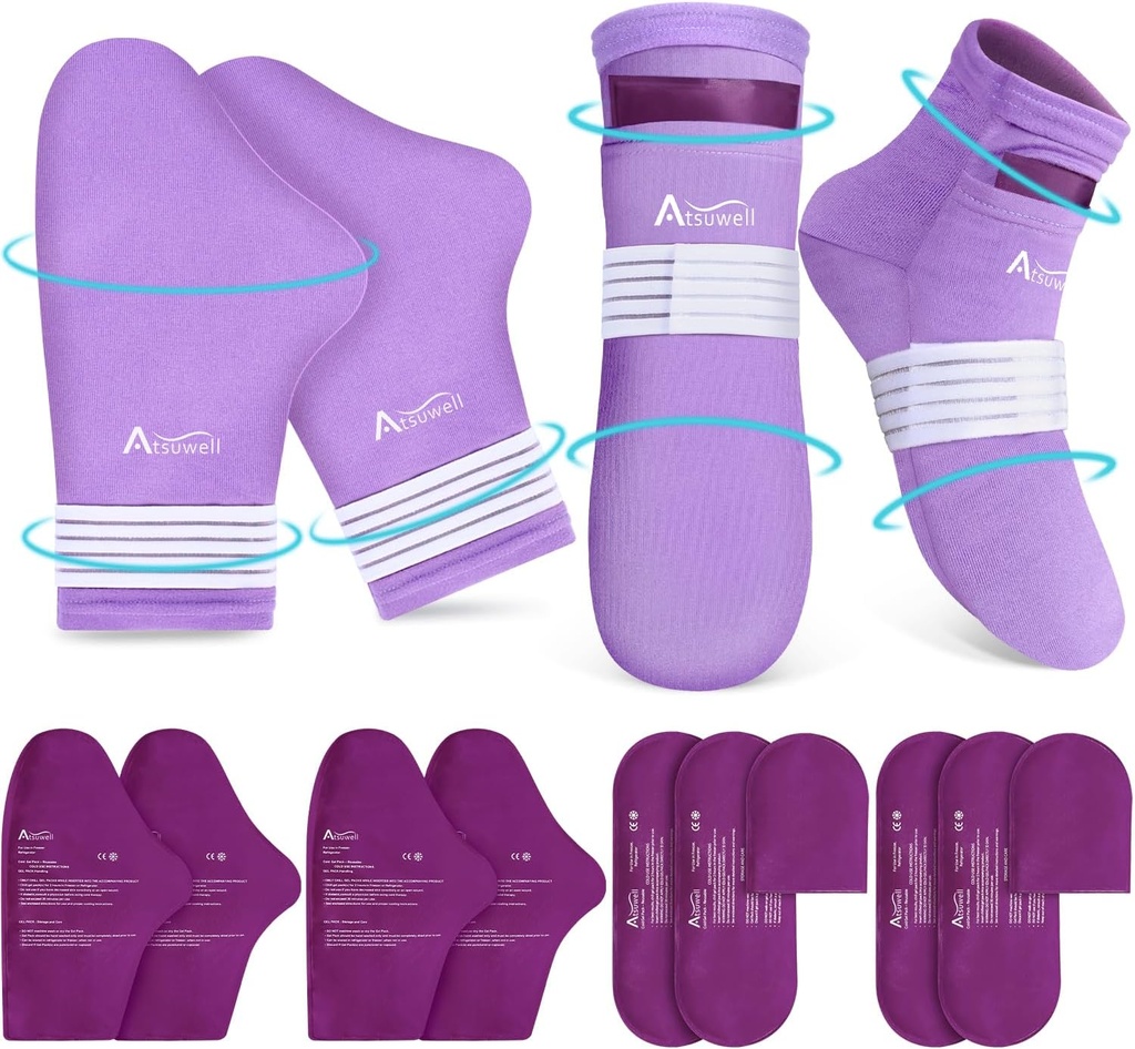 Atsuwell Foot Hand Ice Pack pentru Chimioterapie, Chimio Mănuși reci și șosete pentru Neuropatie, Sosete de terapie rece și Mănuși reci Comfort elemente pentru Discomfort Soothing, cadou de îngrijire Chemo, L/XL