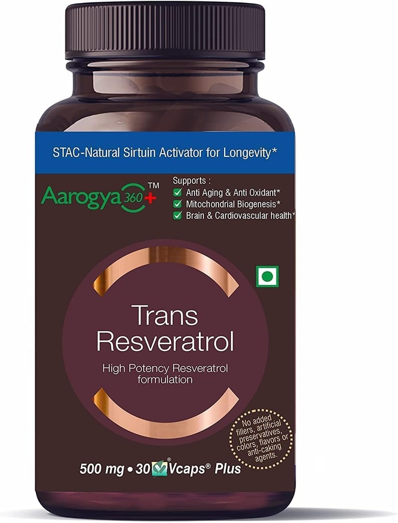 Pure Trans Resveratrol 500 mg cu Bio Perine Anti- Îmbătrânire de îngrijire a pielii Supliment antioxidant pentru Heart Health & Daily Immune Support 30 Veg Capsule 