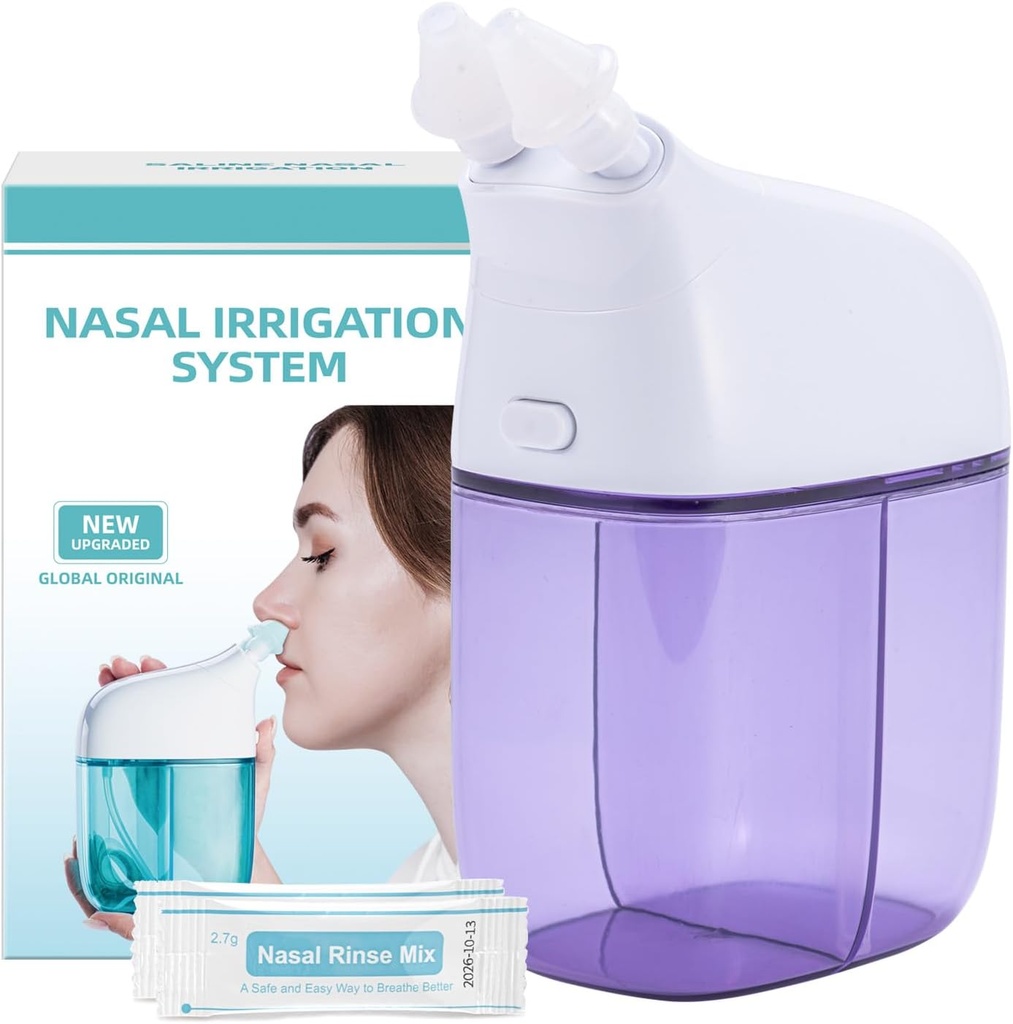Sistem de irigare nazale cu 30 Saline Packets, Sinus Clătite Masina, nas Sinus Cleaner Masina cu rezervor de apa & Colectia de deșeuri Tank - Violet