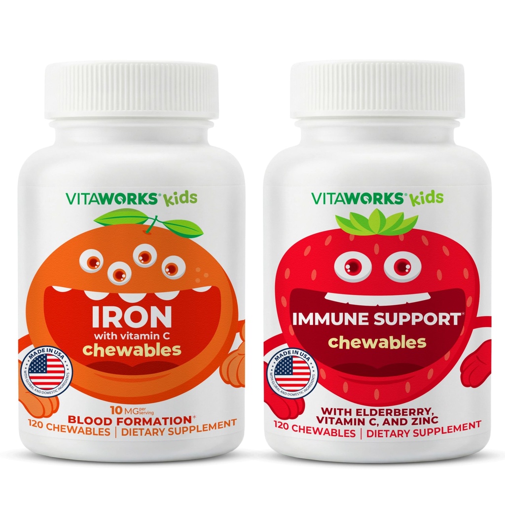 Copii de fier 10mg + Vitamine Masticabile + Elderberry + Zinc + Chembles Bundle