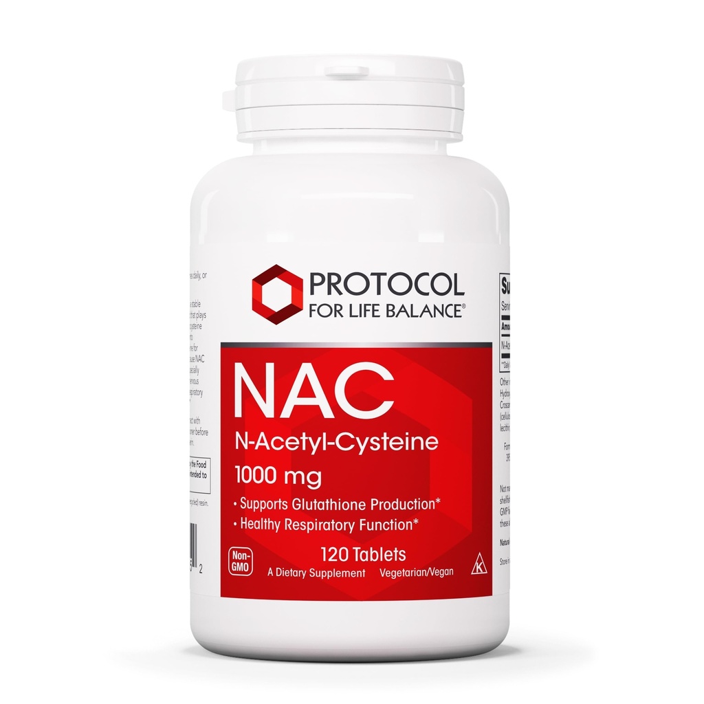 PROTOCOLUL PENTRU LIFE BALANCE NAC N-Acetil Cysteine 1000mg - Glutatione Production & Respiratory Function - 120 Tabs