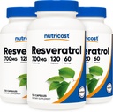 Nutricost Resveratrol 700mg; 120 capsule vegetale - 50% Trans-Resveratrol (3 flacoane)