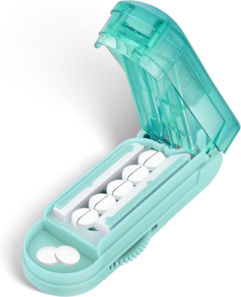 DUBSTAR Pill Cutter Splitter pentru pastile mici și mici, Cutter mai multe pastile pentru pastile mici sau mari, Splitter de pastile reglabile cu dispozitiv de centrare și Garda de Blade pentru tablete multiple (Cyan)