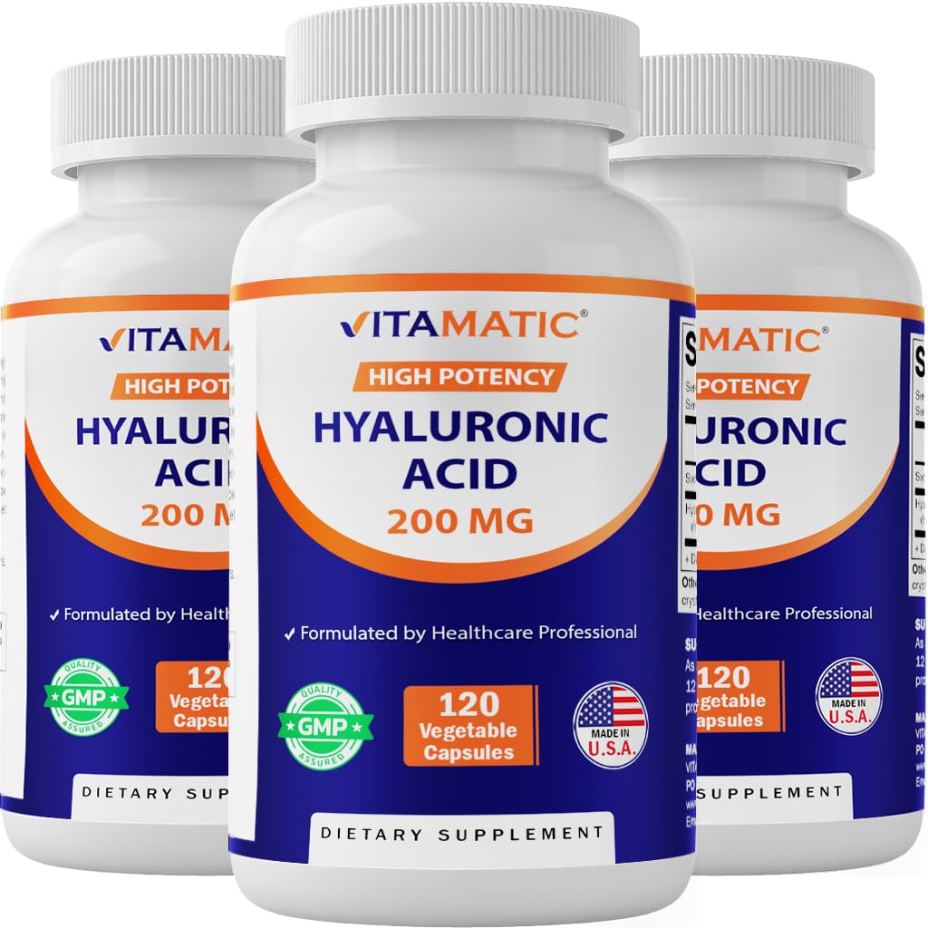 Vitamatic 3 Pack Acid hialuronic Suplimente 200mg - Suporturi Sanatos tesut Connectiv si articulatii - Promovarea tinereasca sanatoasa piele - Total 360 capsule