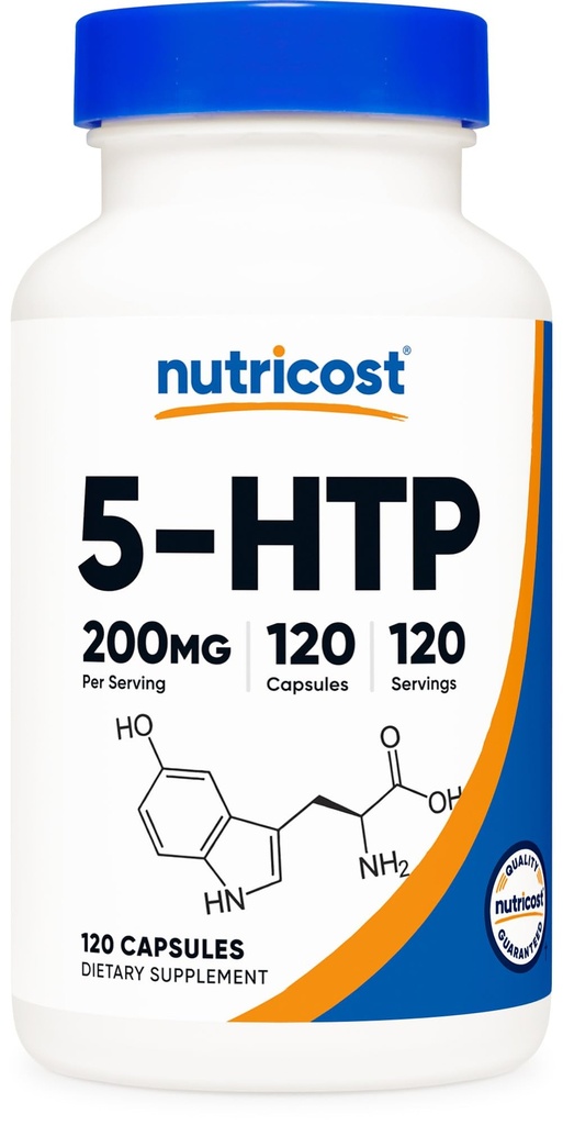Nutricost 5-HTP 200mg, 120 Capsule vegetariene (5-Hidroxitriptofan) - Fără GMO & Gluten