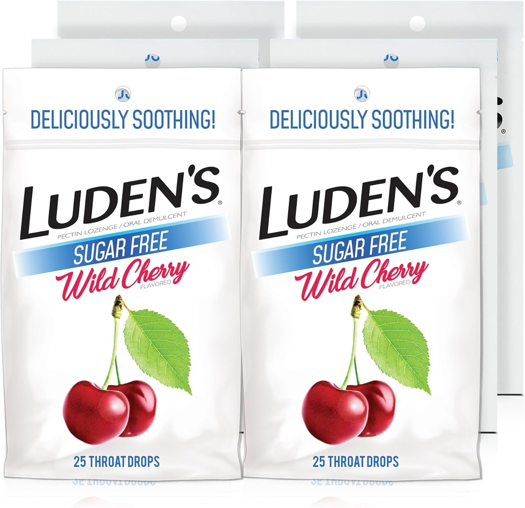 Sugar Free Cherry Drops, Sore Ghroat Relief, 25 Count (6 Pack)