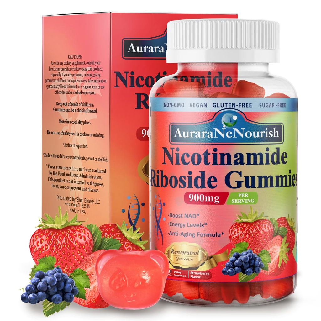 NAD Supliment Gummies Sugar-Free, NAD Nicotinamidă Riboside Resveratrol 900mg w. Quercetin, Colagen Biotin & Vitamina, Suplimente NAD de înaltă potenţă pentru anti-îmbătrânire, Energie, Focus