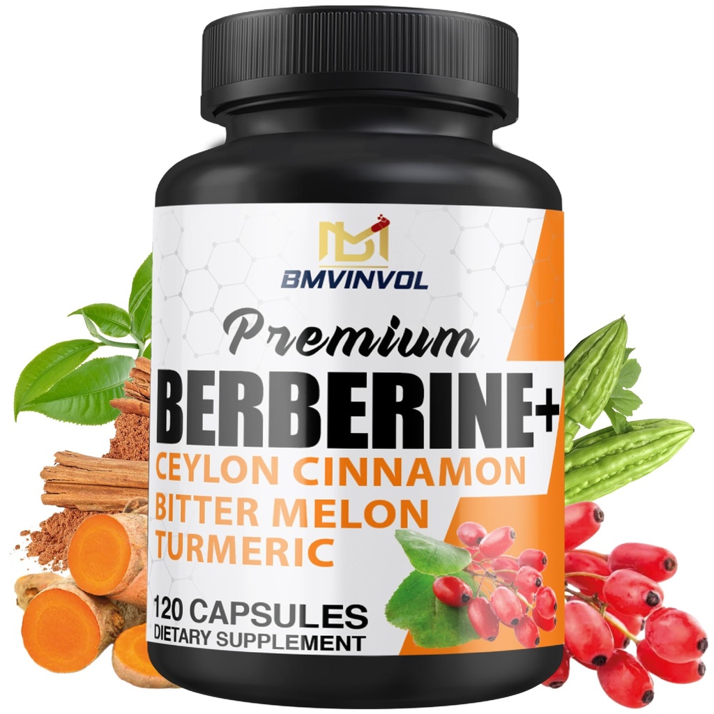 Berberine HCl Supliment, Ceylon Scorțișoară și capsule Turmeric, Ceai verde și capsule de Melon Bitter - 120 capsule pentru 2 luni de aprovizionare