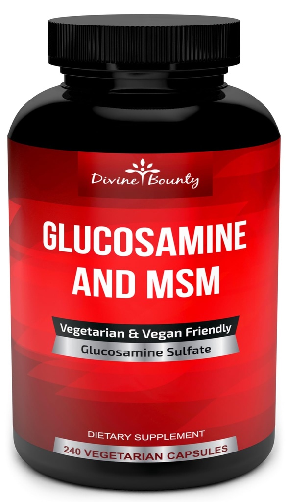 Divine Bounty Glucosamine Sulfate Supliment (2000 mg per Serving) cu MSM - 240 capsule mici vegetariene - fără Shellfish sau aditivi dăunătoare