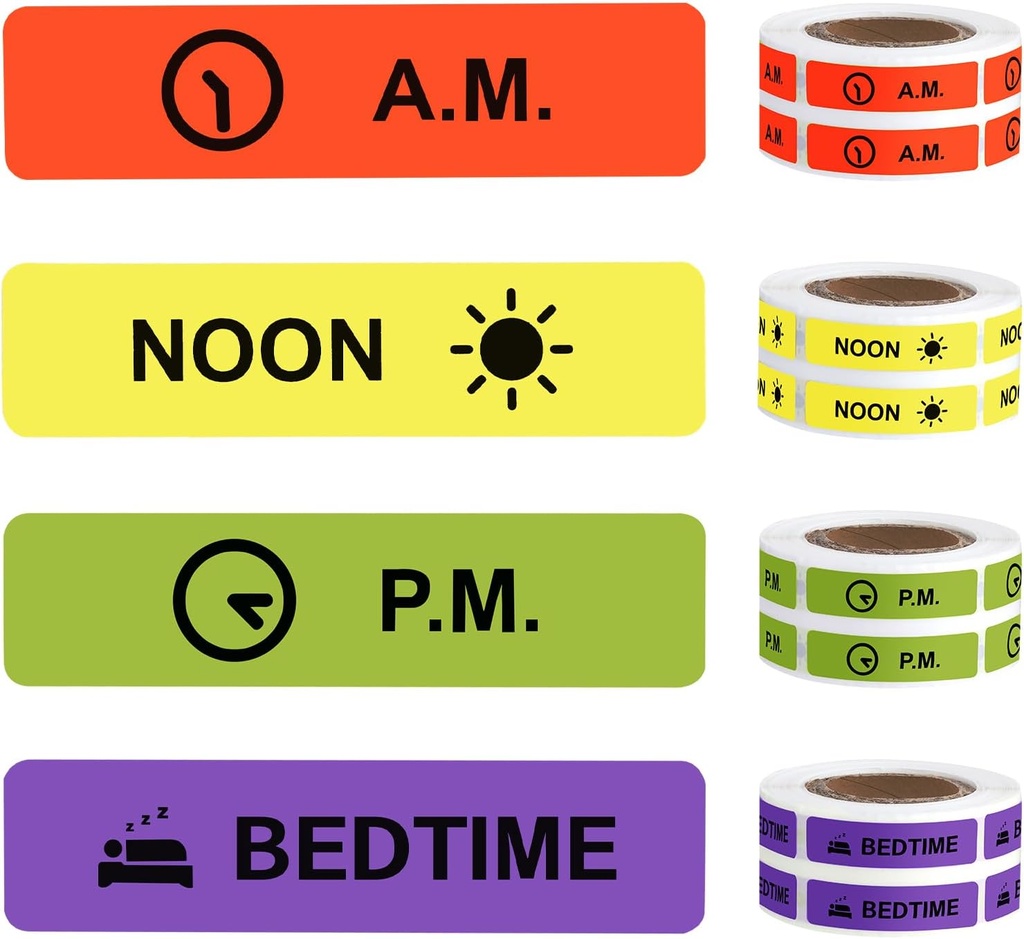 Medicamente autocolante Instruction Label Paper Permanent Label AM NOON PM Ora de culcare pentru Pill case Planner 0.4 * 1.6inch (500 per Roll 4 Pack)
