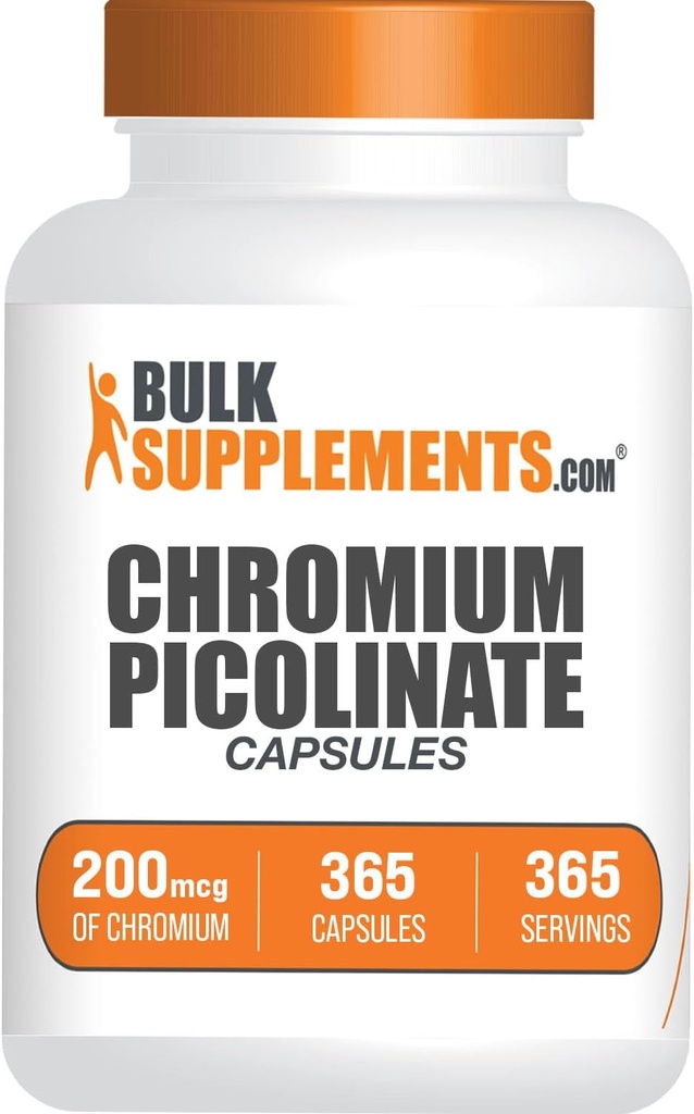 BulkSupplements.com Capsule de crom Picolinat - Supliment crom, Supliment mineral - Gluten gratuit, 1 capsulă per Serving, 365 Conte (Pachet de 1)