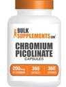 BulkSupplements.com Capsule de crom Picolinat - Supliment crom, Supliment mineral - Gluten gratuit, 1 capsulă per Serving, 365 Conte (Pachet de 1)