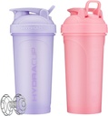 Cupa Hydra ProFlow [2 Pack] 28 oz Sticle Shaker pentru Shakes proteine, Cupe Shaker cu bile Blender Whisk, Shaker Bottle cu mâner, Travel To Go, BPA gratuit (Pink & Purple, 28oz)