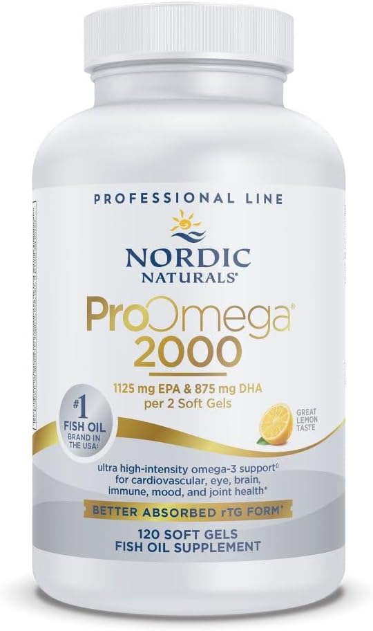 Nordic Naturals ProOmega 2000, Lemon Flavor - 120 Soft Gels - 2150 mg Omega-3 - Ultra High-Potency Fish Oil - EPA & DHA - Promotes Brain, Eye, Heart, & Immune Health - Non-GMO - 60 Servings