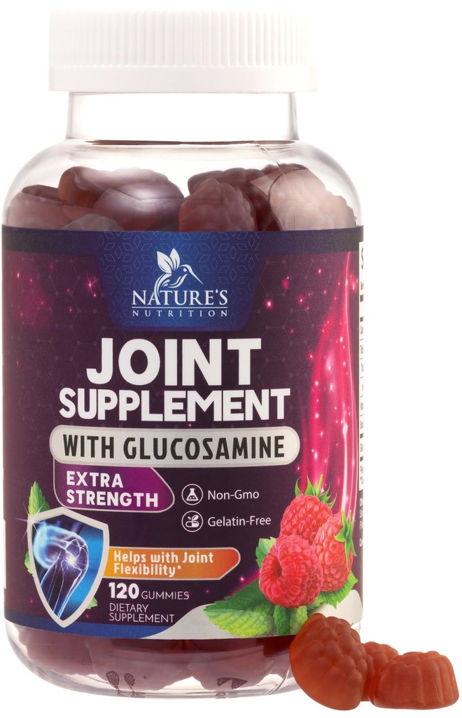 Suport comun Gumies Glucosamine Plus Vitamina E - Suplimentul comun de sprijin al naturii pentru disfort ocazional pentru spate, Genți și mâini - Cartilaj și sprijin comun de sănătate și flexibilitate - 120 Gumies
