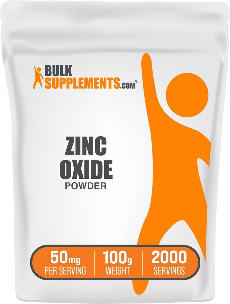 BulkSupplements.com Pulbere oxid de zinc - supliment oxid de zinc, Supliment mineral pentru suport imunitar - Gluten gratuit, 50 mg pe servire, 250g (8,8 oz) (Pachet de 1)