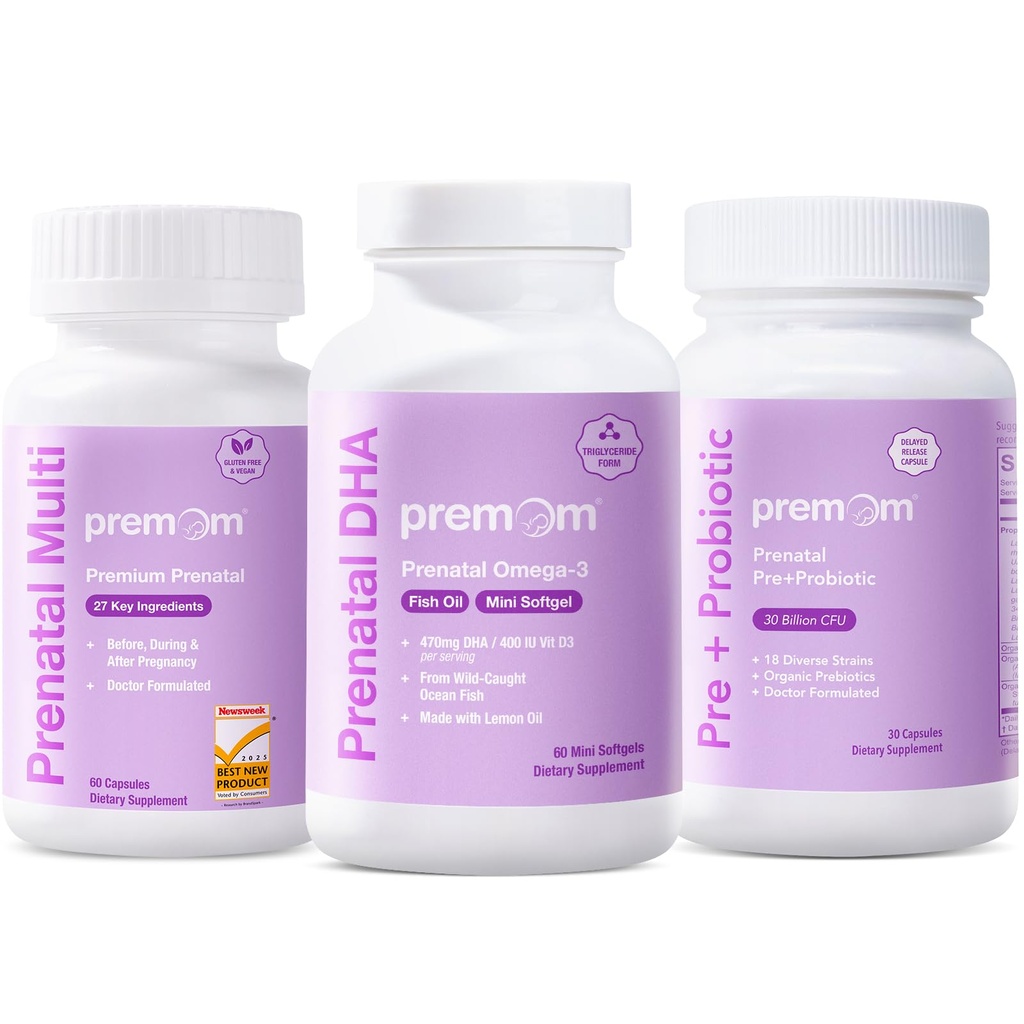 Premom Probiotice prenatale + Ulei de pește prenatal DHA + Vitamină de formulă prenatală