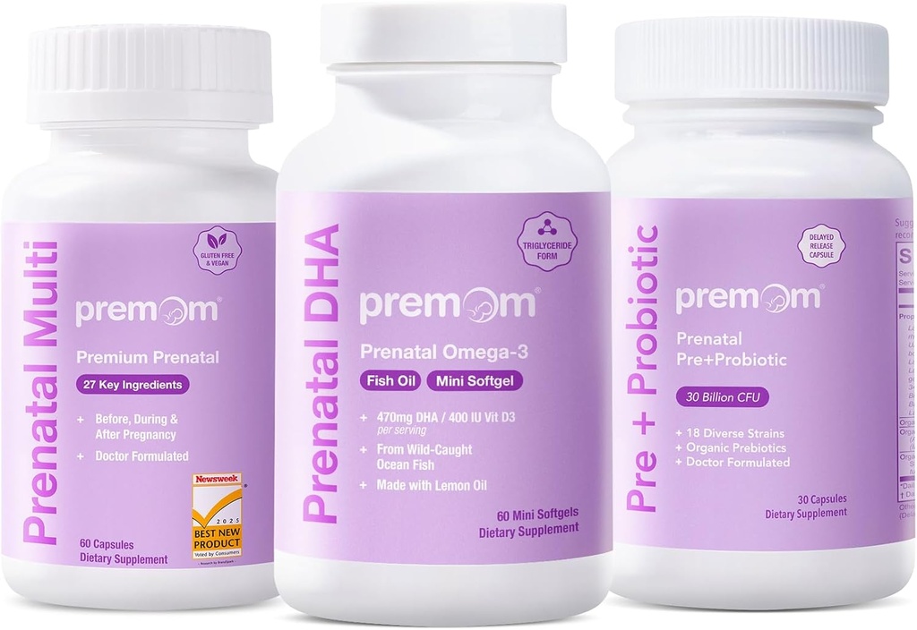 Premom Probiotice prenatale + Ulei de pește prenatal DHA + Vitamină de formulă prenatală
