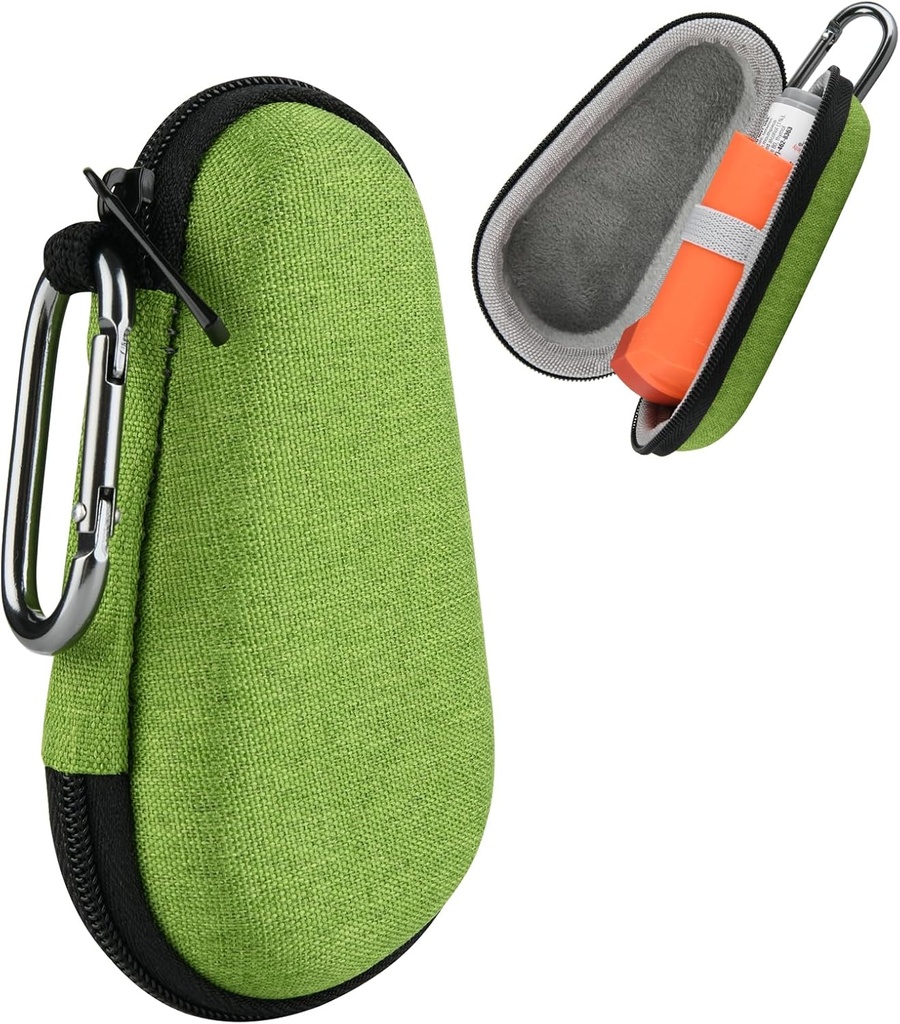 Beautyflier Astma Inhaler Travel Case, Portable Zipper Carry Case for Inhaler with Clip-On Carabiner, EVA Travel Handy Protective Holder for Adulți și Copii, Inhalator Nu sunt incluse (4IN, Green)