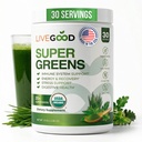 LiveGood Super Greens Powder Superfood organic cu wheat Grass Powder, Daily Superfood Powder for Immune Support, Energy and Detox, Green Juice Powder Supplement (30 Servings), 12.38 Oz