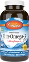 Carlson - Elite Omega-3 Gems, 1600 mg Omega-3 Inclusiv EPA și DHA, Norvegiană, Wild-Caught Fish Oil Supplement, Sustainable Sourced, Lemon, 180 Softgels