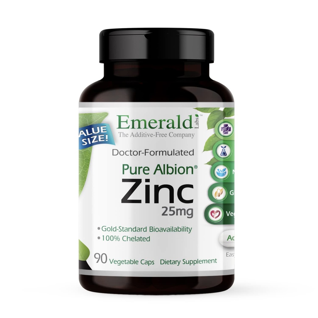 Emerald Labs Zinc 25mg - Suport imun, Digestive Health, Suport de stres oxidativ - Made with Zinc Bisglicinat - Vegan & Gluten-Free - 90 Capsule vegetale