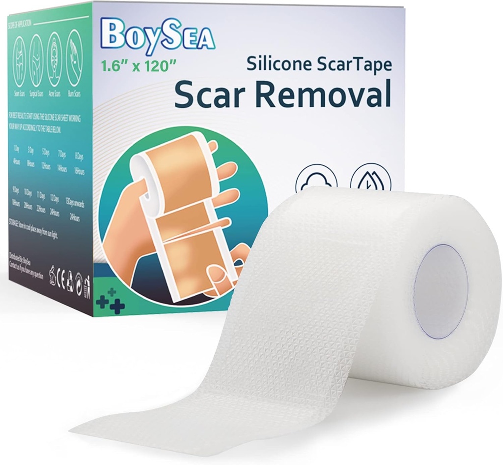 Boysea Silicon Cicatrice foi (1,6" x 120) Clear Silicon Cicatrice bandă - Tratamentul de îndepărtare cicatrici - Benzi Scar reutilizabile pentru Keloid, C-secţiunea, Burn, cicatrici chirurgicale
