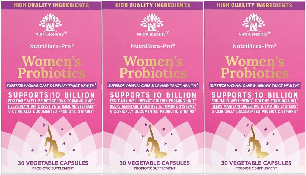 Probiotice nutritricebrity pentru femei 10 miliarde CFU 6 Trandafiri, Prebiotice organice pentru Digestive,Vaginal & Imune Health,PH Balance & Feminine Health,Period Pain, BV Relief, Cranberry Extract + 3 Pack