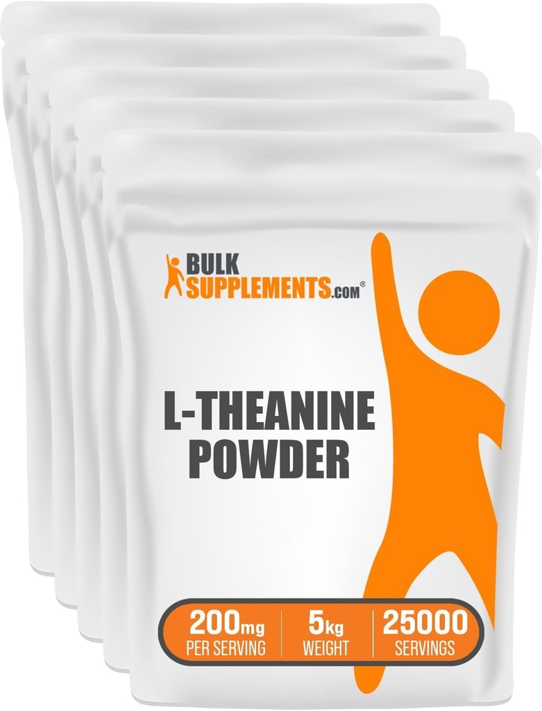 BulkSupplements.com L-Theanine Powder - L-Theanină Supliment, L-Theanină 200mg - Amino Amino Supliment, Pure & Gluten Free, 200mg per Serving, 5kg (11 lbs) (Pachet de 5)