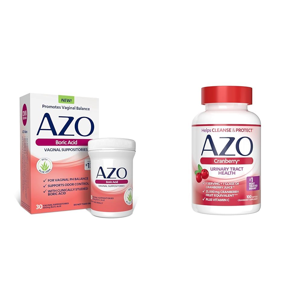 AZO Acid vaginal Suspecte vaginale, ajută la susţinerea controlului odor şi echilibrului vaginal PH & Cranberry tract urinar Suplimentul de sănătate, 1 Servire = 1 pahar de suc de afine